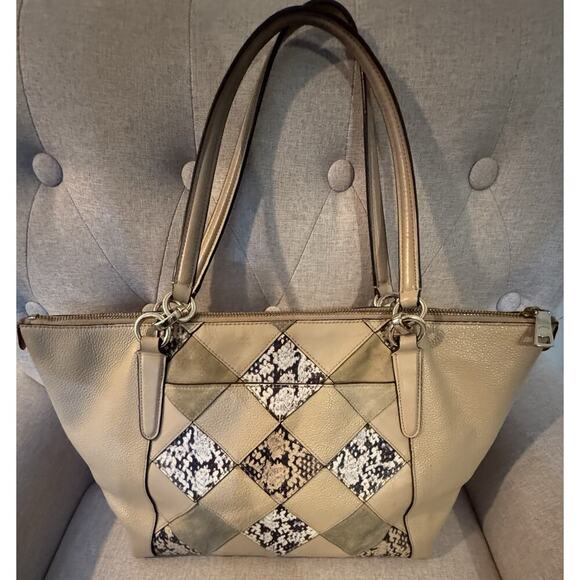 Coach F57510 Snake Patchwork Ava Tote in Beechwood Beige/Gold Hardware - Picture 14 of 15